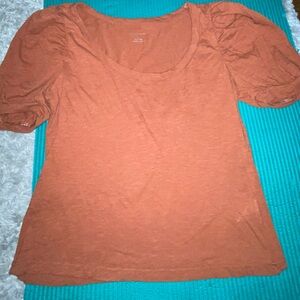Anthropologie Puff-Sleeve Scoop-Neck Top Tee in Brown  Sz L